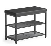Mondeer Banco de Zapatos de 3 Niveles con Asiento Acolchado, Organizador de Zapatos con Estante de Almacenamiento de Altura Ajustable, Estilo Industrial, para Entrada, Pasillo, Sala de Estar