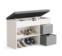 Mondeer Banco Zapatero con Asiento, Zapatero de Madera con cajón no Tejido y cojín abatible con bisagras para Sala de Estar, Pasillo, guardarropa, Entrada, 80 x 48 x 30 cm (Blanco)