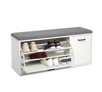 Mondeer Banco Zapatero con Cojín, Banco de Almacenamiento con Compartimentos, 3 Estantes, para Pasillo y Entrada, 100 x 30 x 46 cm, Blanco