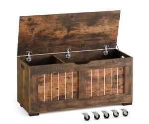 Mondeer Baúl de Almacenamiento, Banco de Almacenamiento con 4 Ruedas, Caja de Manta con 2 bisagras de Seguridad, Estilo Moderno, para Pasillo, Dormitorio, Sala de Estar, 40 x 100 x 49 cm, marrón