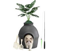 Mondeer Caja de Arena para Gatos con Planta sintética, Bandeja de Arena Oculta con Filtro de Olor, casa para Gatos para Sala de Estar, Dormitorio, Esquina, Incluye 2 cucharas y Juguete, Color Negro