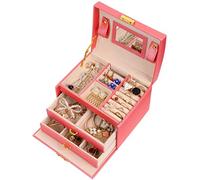 Mondeer Caja Joyero, Joyeros Mujer Organizador Caja para Joyerías con Espejo y 3 Cajones Cuero PU 17.5 * 14 * 13cm