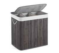Mondeer Cesta de bambú plegable con 3 secciones, con forro extraíble y lavable, 150 L, 61,5 x 40 x 60 cm, color gris claro