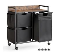 Mondeer Cesto de Ropa con Compartimentos, Clasificador de Ruedas, Cesto para Ropa con Bolsillos Laterales, Forros Extraíbles y Tapa Abatible, para Dormitorio y Baño (100L)