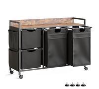 Mondeer Cesto de Ropa con Compartimentos, Clasificador de Ruedas, Cesto para Ropa con Bolsillos Laterales, Forros Extraíbles y Tapa Abatible, para Dormitorio y Baño (150L)