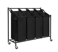 Mondeer Clasificador de ropa de 4 compartimentos, cesta para la colada, colector de ropa con 4 bolsillos de tela desmontables, contenedor de lavandería, caja de lavandería, 4 x 35 litros, color negro