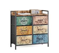 Mondeer Cómoda con 6 cajones de Tela con Estampados Florales Retro y asa Vintage, para Dormitorio, Sala de Estar, Entrada, Color marrón rústico