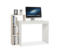Mondeer Escritorio Ordenador con Estante, Madera de ingeniería, Blanco y Roble, 110 x 40 x 92 cm