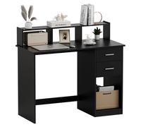 Mondeer Escritorio para computadora con 2 cajones y estantes de Almacenamiento, 105 x 48 x 94 cm, Mesa de Estudio para portátil para Espacio pequeño, estación de Trabajo, Oficina en casa, Color Negro