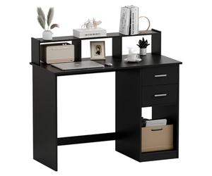 Mondeer Escritorio para computadora con 2 cajones y estantes de Almacenamiento, 105 x 48 x 94 cm, Mesa de Estudio para portátil para Espacio pequeño, estación de Trabajo, Oficina en casa, Color Negro