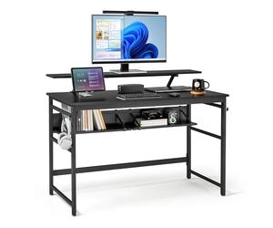 Mondeer Escritorio para computadora, estación de trabajo, escritorio con 2 estantes de almacenamiento ajustables y soporte grande para monitor, ahorro de espacio para estudio de oficina en casa, 120 x
