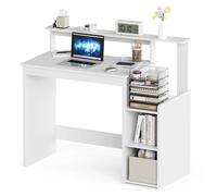 Mondeer Escritorio para Computadora, Mesa Blanca para PC/Portátil con Estante de Almacenaje Ajustable, Mesa de Estudio Compacta para Oficina en Casa y Dormitorio, 110 x 48 x 93 cm