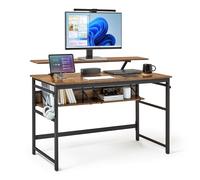 Mondeer Escritorio para computadora, Madera de ingeniería Metal, marrón rústico, 120 x 60 x 90 cm