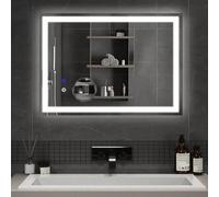 Mondeer Espejo de baño LED con iluminación, 50 x 70 cm, Espejo de Pared con Interruptor táctil, antivaho y 5 lupas extraíbles, 3 Colores de luz Regulables, para baño (3000 K - 6500 K)