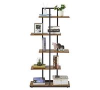 Mondeer Estantería de pie asimétrica de 5 Capas de Nivel Dividido, Estilo Industrial Retro, estantes Abiertos, para salón, Oficina, Dormitorio, 74 x 28 x 145 cm, Color marrón