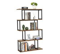 Mondeer Estantería de pie con 4 Niveles, estantería de Madera en Forma de S, diseño Industrial, 74 x 24 x 128 cm, estantería Decorativa para Plantas y Libros, salón, Dormitorio, Oficina, Color marrón