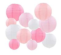 Mondeer Farolillos de papel, 12 unidades, color rosa chino, redondos, para colgar, decoración con diferentes tamaños, para bodas, cumpleaños, baby shower, fiestas, decoración del hogar, 15, 20 y 25 cm