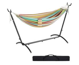 Mondeer Hamaca Doble con Estructura para Exteriores con Barra de Madera Curvada y Bolsa de Transporte para 2 Personas, Capacidad de Carga de 270 kg, para Interior, balcón, terraza, jardín (Verde)