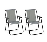 Mondeer Juego de 2 sillas Plegables de Camping con reposabrazos, Silla de Pesca portátil de hasta 90 kg, para Camping, Playa, jardín, terraza, Color Gris