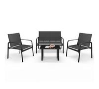 Mondeer Juego de Muebles de jardín de 4 Piezas, Mesa de jardín y sillas con reposabrazos, Juego de Muebles de Patio con Tela sintética Transpirable, para balcón, terraza, Patio Trasero y Piscina