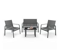 Mondeer Juego de muebles de jardín de 4 piezas, mesa y sillas de jardín con reposabrazos, juego de muebles de patio con tela sintética transpirable, para balcón, terraza, patio trasero y piscina (gris