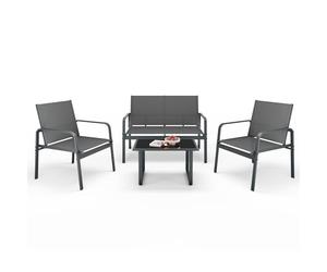 Mondeer Juego de muebles de jardín de 4 piezas, mesa y sillas de jardín con reposabrazos, juego de muebles de patio con tela sintética transpirable, para balcón, terraza, patio trasero y piscina (gris