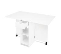 Mondeer Mesa de Comedor, Mesa de Cocina Plegable para 4-6 Personas, Mesa Plegable con cajón y 2 estantes Abiertos para Espacios pequeños, Comedor, Cocina, 120 x 72 x 75 cm, Color Blanco