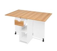 Mondeer Mesa de Comedor, Mesa de Cocina Plegable para 4-6 Personas, Mesa Plegable con cajón y 2 estantes Abiertos para Espacios pequeños, Comedor, Cocina, 120 x 72 x 75 cm, Color Blanco y Roble Rojo