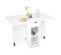Mondeer Mesa de Comedor Plegable, Mesa de Cocina Plegable con Ruedas Alas Abatibles Cajones y Armario, Moderno para 4-6 Personas, 120 x 72 x 75 cm, Blanco