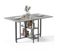 Mondeer Mesa de Comedor Plegable móvil con 2 estantes Abiertos de Almacenamiento para Espacios pequeños, Comedor, Cocina, 140 x 80 x 75 cm, Color Gris