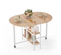 Mondeer Folding Dining Table Mesa de Comedor Plegable móvil, Tablero de partículas E1 Marco de Hierro, Roble y Blanco, 120 cm