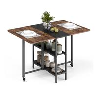 Mondeer Mesa de Comedor Plegable portátil con 2 estantes Abiertos para Espacios pequeños, Comedor, Cocina, 120 x 80 x 75 cm, marrón rústico y Negro