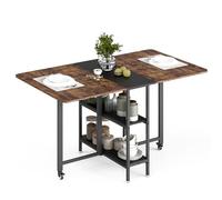 Mondeer Mesa de Comedor Plegable portátil con 2 estantes Abiertos para Espacios pequeños, Comedor, Cocina, 140 x 80 x 75 cm, marrón rústico y Negro
