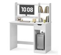 Mondeer Mesa Escritorio con Cajones, Mesa Ordenador Blanco con Estante Ajustable, para Estudio Oficina en Casa Dormitorio, 105 x 50 x 125 cm