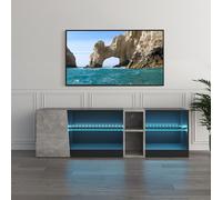 Mondeer Mueble de TV, Mueble de TV con Luces LED, 5 Compartimentos Abiertos y 1 Puerta, para televisores de 55 Pulgadas, para Sala de Estar, Dormitorio, 140 x 45 x 37,5 cm, Color Negro y Gris
