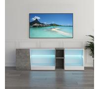 Mondeer Mueble de TV, Mueble de TV con Luces LED, 5 Compartimentos Abiertos y 1 Puerta, para televisores de 55 Pulgadas, para Sala de Estar, Dormitorio, 140 x 45 x 37,5 cm, Color Blanco y Gris