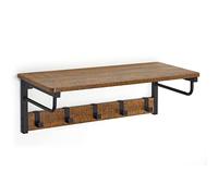Mondeer Perchero de Pared con Estante, Colgador con 5 Ganchos y 2 Barras Mural Industrial para Entrada Pasillo Salón Baño, 67 x 28 x 24 cm, Marrón Rústico y Negro