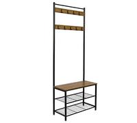 Mondeer Percheros de Pie Modernos, Perchero de Estilo Industrial, Perchero Metálico con Zapatero, Gancho Extraíble, Tubo Redondo de Metal, 70x32x175 cm (Marrón)