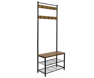 Mondeer Percheros de Pie Modernos, Perchero de Estilo Industrial, Perchero Metálico con Zapatero, Gancho Extraíble, Tubo Redondo de Metal, 70x32x175 cm (Marrón)