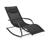 Mondeer Silla Mecedora de Gravedad Cero Tumbona de Texto para Exteriores, Silla Relajante de Malla Transpirable, Asiento Reclinable Ajustable con Almohada, Muebles de Jardín con Reposacabezas, Negro