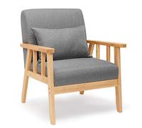 Mondeer- Sillón de Lino con Marco de Madera Maciza, Estilo Retro, con cojín para salón, Dormitorio, balcón y Oficina, Color Gris Oscuro