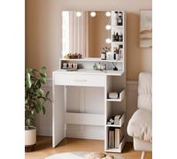 Mondeer Tocador con Espejo y 10 Bombillas LED, tocador con 7 estantes y 1 cajón, Brillo de iluminación Ajustable, 67 x 36 x 138 cm, Color Blanco