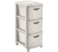 Mondex PLS6246-15 - Torre de almacenaje, Efecto de ratán, con 3 cajones y Ruedas de plástico, 29 x 38 x 66 cm, plástico, Color Beige, 66 cm