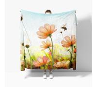 Mondialeleza Manta 3D para Sofa Cama de Franela Esponjoso 180x220 cm | Manta Polar Luz Solar Campo de Flores PatróN de Abejas Transpirable Cálida, Suave Frazada de Regalo para Mujer y Infantil
