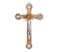 Mondo Cattolico - Crucifijo pared católico madera de olivo con corona de espinas de Jesús y las cuatro medallas basílicas romanas.