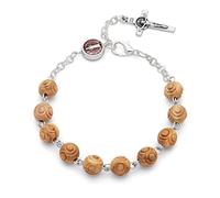 Mondo Cattolico - Pulsera rosario religiosa en cuentas de madera de olivo con la Medalla del Espíritu Santo - Ideal para regalos religiosos (Madera de Olivo - Cucifijo de Esmalte)