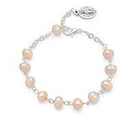 Mondo Cattolico - Pulsera rosario religiosa en cuentas de madera de olivo con la Medalla del Espíritu Santo - Ideal para regalos religiosos (Perlas de Agua Dolce - Virgen Milagrosa)