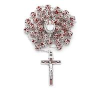 Mondo Cattolico - Rosario católico Bendecido Durante el Ángelus del Papa, Rosario vaticano de Vidrio Rojo del Papa Francisco con Cuentas de Filigrana Ideal regalos religiosos