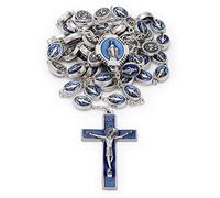 Mondo Cattolico - Rosario católico de la Virgen Milagrosa de Peltre con Cuentas Ovaladas Esmaltadas Azul. Ideal para regalos religiosos