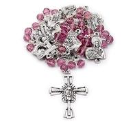 Mondo Cattolico - Rosario católico de las Estaciones de la Cruz con cuentas de cristal amatista facetadas. Ideal regalos religiosos.